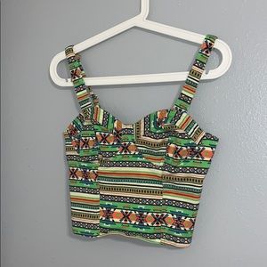 Neon Tribal Print Cropped Tank Top